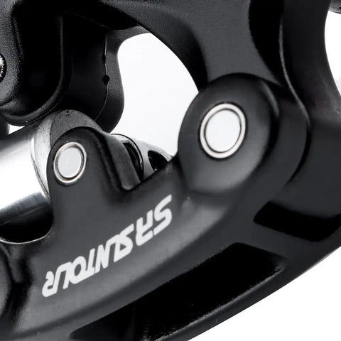 Close-up of black Suspension Seat Post With Protective Cover 27.2mm By 350mm for mountain bikes, showing durable aluminum core.