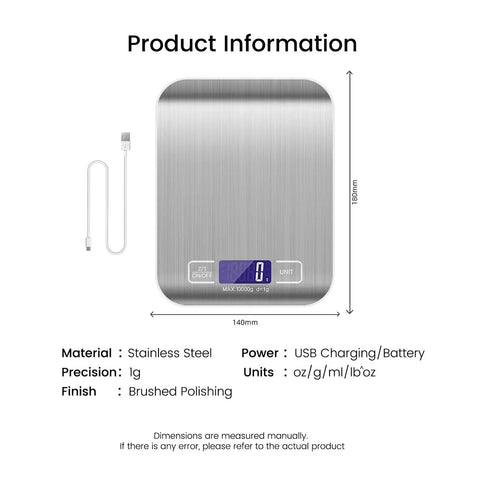 Type C Fast Charging Rechargeable Shipping Scale For Home Kitchen Digital Food Scale with LCD and stainless steel finish