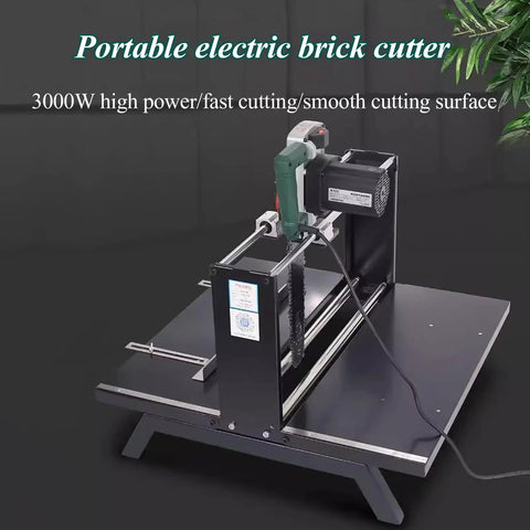 Heavy Duty Electric Variable Speed Brick Cutter Cuts Lightweight Aerated Concrete Blocks Foam Bricks And Wood Smooth As Silk Without Breaking A Sweat Portable Saw With 3000W Motor on a black surface.