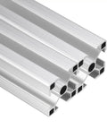 Two Piece 250mm 3030 Aluminum Extrusion Profile European Standard Anodized Linear Rail Set for 3D Printers and CNC Machines, silver finish.