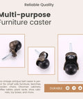 Antique Ball Caster Wheels For Furniture Smooth As Butter 1.5 Inch Diameter showing multi-purpose furniture caster for easy rolling.