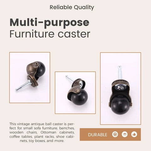Antique Ball Caster Wheels For Furniture Smooth As Butter 1.5 Inch Diameter showing multi-purpose furniture caster for easy rolling.