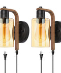 Amber Glass Plug In Wall Sconces Set Of 2 With Touch Dimmer Switch Dimmable Farmhouse Lighting For Bedroom Bedside
