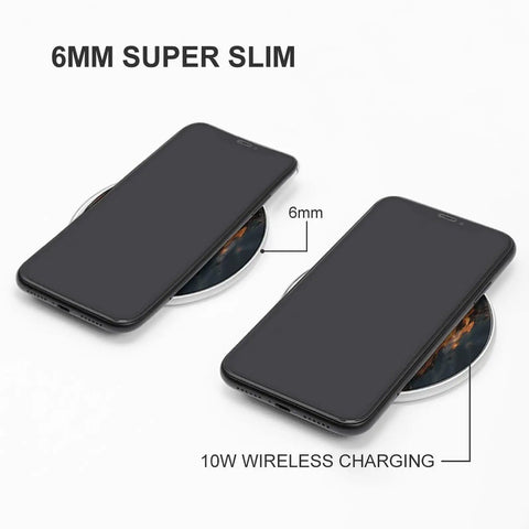 Image showing a 6mm super slim 10W Fast Wireless Charger Pad For Phones Slim Portable Charging Station Lightweight Travel Desk Mat