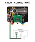 Inside view of Under Sink Tankless Electric Water Heater 3.5kW Point Of Use Instant Hot Water At The Sink 120V with circuit connections.