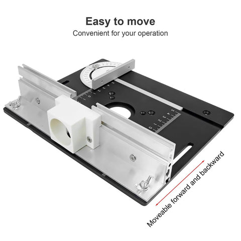Killer Aluminum Router Table Insert Plate With Sharp Precision Scales And Ridiculously Sturdy Push Ruler Badass DIY Workbench Station Kit For Woodworkers Hustling For Top Shelf Accuracy And Flawless Cuts, showing adjustable aluminum scales.