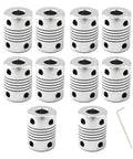 Top Shelf Beam Flex Shaft Coupler 5MM To 8MM Motor Adapter Beefy Aluminum Build set of 10 with wrench for 3D printers and CNC routers.
