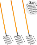 Three Sets Pitch Forks For Gardening With Long 47.2 Inch Hardwood Handles 9 Tine Wide Mulch Forks Heavy Duty Horse Stall Forks