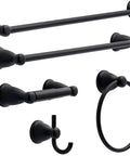 Matte Black Bathroom Hardware Set With Two Towel Racks Towel Ring Toilet Paper Holder And Hook For A Coordinated Modern Or Vintage Look