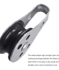 Two Pack 316 Stainless Steel Pulley Set With Nylon Wheels, 45x26mm heavy duty cable roller, rust resistant, close-up view