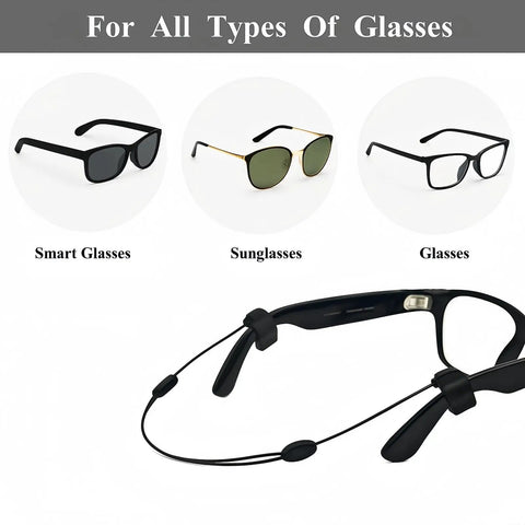 Smart Glasses Accessory Kit With 4 Pairs Non Slip Nose Pads Adjustable Anti Drop Lanyard displayed with different glasses