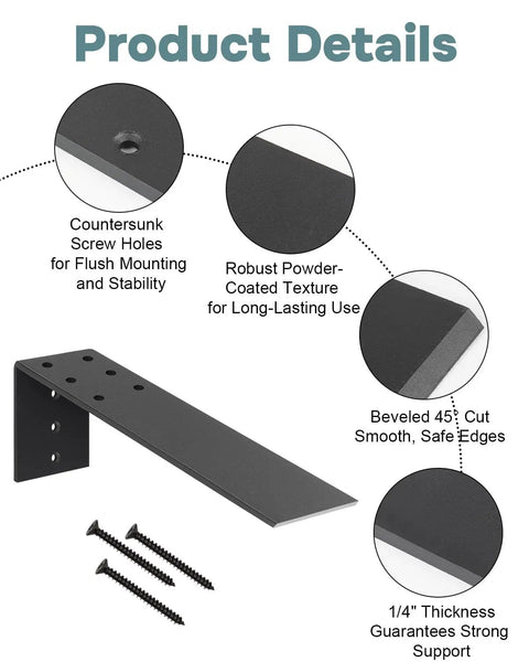 Rock Solid Heavy Duty Countertop Support Brackets 3 Pack With Screws, 10 Inch Hidden Steel Shelf Braces showing durable powder-coated finish.