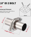 Beefy 2 Bolt Exhaust Flange Repair Kit With Solid 304 Stainless Steel Pipe and Gasket Set showing 2 inch pipe and flanges.
