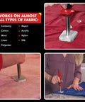 No Sew Electric Wand Kit With Premium Adhesive Powder For Clothing Repairs in use on various fabrics, showing its versatility and ease.