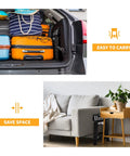 16 Inch Folding Step Stool for Home and Apartment Use, Portable Collapsible Plastic Stool with Non Slip Safety Lock, stored with suitcases in car trunk and beside sofa for space-saving