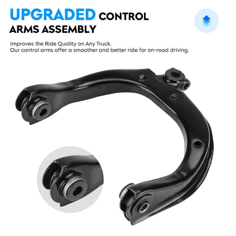 Heavy Duty Front Upper Control Arm Suspension Kit With Ball Joint, Tie Rod End And Sway Bar Link For Buick Rainier, Chevy SSR, Trailblazer, Trailblazer EXT, GMC Envoy, Envoy XL, Envoy XUV, Isuzu Ascender, Oldsmobile Bravada Left And Right black steel upper arm