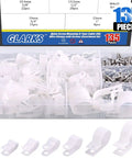 White Nylon R Type Cable Clip Wire Clamp Kit 135 Pieces In Six Sizes From One Quarter Inch To One Inch With Screws in box