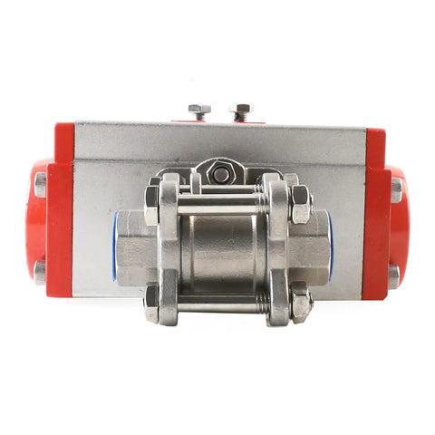 Front view of Half Inch Pneumatic Ball Valve Actuator in Stainless Steel Three Piece Double Acting with Air Return System.