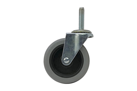 Front view of a 3 Inch Threaded Stem TPR Caster With 110 Lb Load Capacity, Gray TPR Wheel On Black Polypropylene Hub, Ball Bearing Swivel.