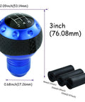 Bold Blue Five Speed Ball Shift Knob With Crisp Gear Map For Manual Transmissions, 3 inch height, aluminum material.