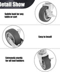 Heavy Duty 3 Inch Stem Casters Set Of 4 With Brakes, detailed view of swivel wheels for workbenches and trollies, showing rubber construction