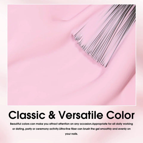 Brush applying Six Color Hema Free Pink Gel Nail Polish Set With Soak Off Formula Vibrant Light Pink Gel Colors.