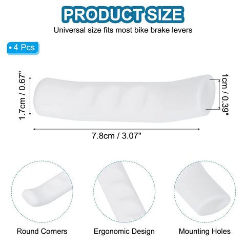 White silicone sleeve for Bike Brake Lever Silicone Sleeve 2 Pack Anti Slip Cover, shown with dimensions 78 x 17 mm, ergonomic design.