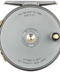 Narrow Spool Perfect Reel WF4 Plus 60 With 20lb Dacron Line For Left Or Right Hand Fly Fisher, front view of reel face