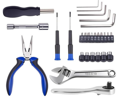 Compact 29 Piece Motorcycle Tool Kit For Underseat Storage On The Go Roadside Repair Essentials with pliers, wrenches, and drivers