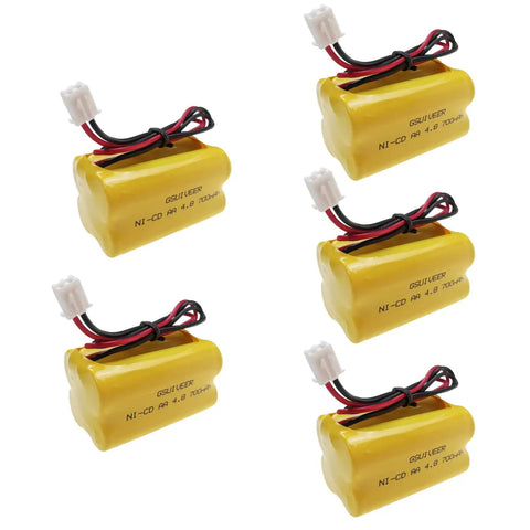 Emergency Exit Light Battery Replacement Kit DIY Friendly Install Ni-Cd 4.8V 700mAh 5 Pack showcasing yellow battery units.