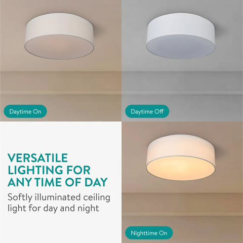Flush Mount Ceiling Light With Fabric Drum Shade, 15.75 Inch Diameter, 22W LED, Warm White 3000K, Daytime Nighttime Modes