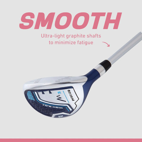 Women's Game-Ready Complete Golf Club Set hybrid close-up with ultra-light graphite shaft for distance and forgiveness