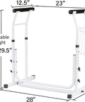 FSA HSA Eligible Sit And Rise Bathroom Safety Frame With Height Adjustable Toilet Rail And Commode Grab Bar shown with measurements