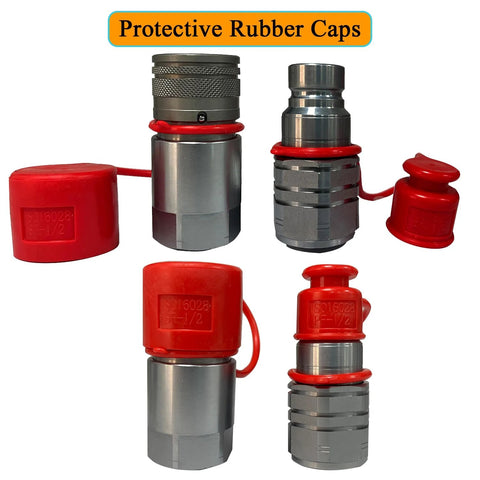 Elifecenter hydraulic quick-connect coupler set, 3/4 in NPT, steel bodies with red protective caps
