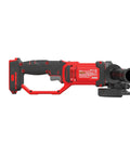 Side view of V20 Angle Grinder Four And A Half Inch Compact Tool Only 8500 RPM with black grip and red housing