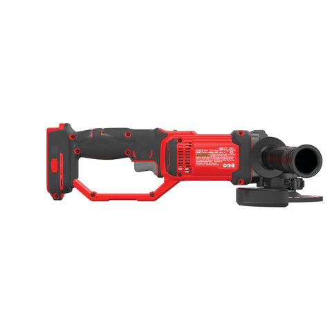 Side view of V20 Angle Grinder Four And A Half Inch Compact Tool Only 8500 RPM with black grip and red housing