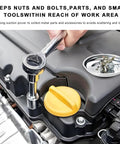 Two Pack Magnetic Parts Tray Set, Heavy Duty Stainless Steel 3 Inch Round Magnetic Trays For Mechanics, Tool Tray For Screws Bolts Nuts Washers Pins And Metal Parts shown attached to an engine with metal parts held inside.