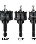 Vearter Bi-Metal Hole Saw Kit, 3 pcs with arbors, sizes 7/8, 1-1/8, 1-3/8 inches, M42
