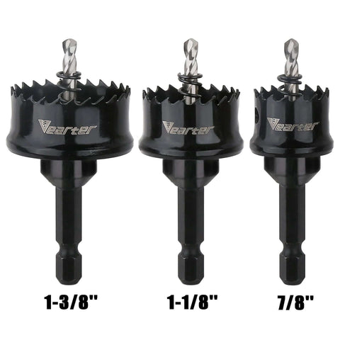 Vearter Bi-Metal Hole Saw Kit, 3 pcs with arbors, sizes 7/8, 1-1/8, 1-3/8 inches, M42