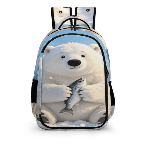 Frosty Polar Bear Printed Unisex Backpack Large Capacity Durable Polyester Travel School Bag for Teens and Adults Everyday Carry