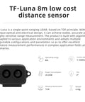 Front view of the TF-Luna 8m low-cost LiDAR distance sensor, part of the Do It All LiDAR Sensor Kit With USB TTL Adapter And Dupont Cable For Raspberry Pi Arduino STM32 Drones Industrial Robots And Smart Home Projects 0.2 To 8 Meter TOF Distance.