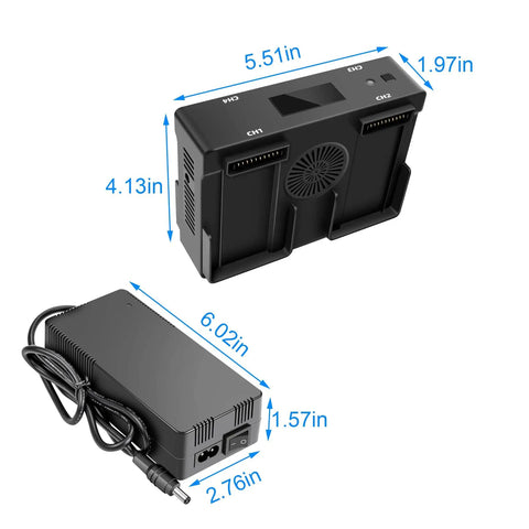 All In One Mavic 2 Pro Zoom Battery Wall And Car Charger Hub For DJI Mavic 2 Series dimensions illustration