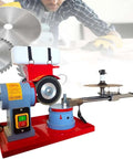 Heavy Duty Electric Circular Saw Blade Sharpener Featuring Rock Solid Angle Grinder Stand And Slick Dual Hand Levers for quick blade restoration.