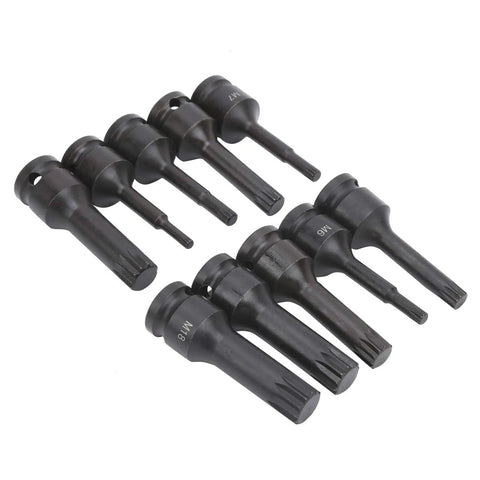Grabsome 10 Piece Square Bit Socket Set Built Tough With Impact Ready CR-MO Steel Big Time Garage Gear For Heavy Duty Jobs Featuring M5 Through M18 Sizes Plus Nifty Storage Case You Gonna Love This Awesome Tool Kit. 10pc metric impact bit sockets M5-M18 black CR-MO steel