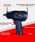 No Nonsense 1/2 Inch Air Impact Wrench Featuring Killer Torque Specs And Rock Solid Magnesium Alloy Composite Housing For Legit Garage Grinds And Daily Heavy Duty Drives Delivering Up To 1600 Ft Lbs Of Raw Pull For Real Pro Shop Work design showing ergonomic handle and flip lever switch.
