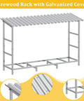 Heavy Duty Four Foot Firewood Rack With Weather Cover For Indoor And Outdoor Use shown with metal frame and cover
