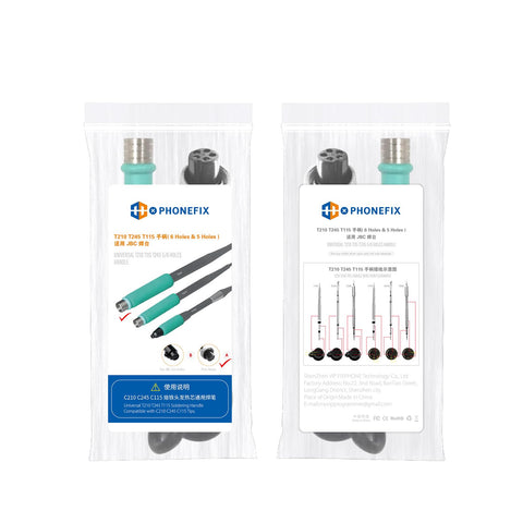 Five Hole T245 Soldering Handle For JBC Aixun Sugon Aifen I2C Precision, packaged in clear bags showing contents and instructions.