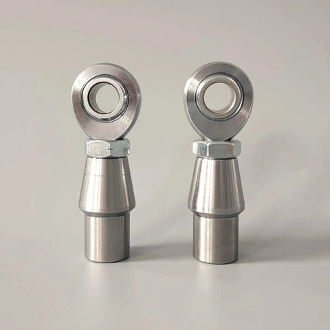 Heavy Duty Heim Joint Kit Featuring 5/8-18 Chromoly Rod End Bearings, showing two chrome rod ends on a gray background.