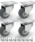 Built Tough 2 Inch Stainless Steel Caster Wheels Set Of 4 Without Brake Rust Proof 304 Heavy Duty Casters with gray TPR rollers.