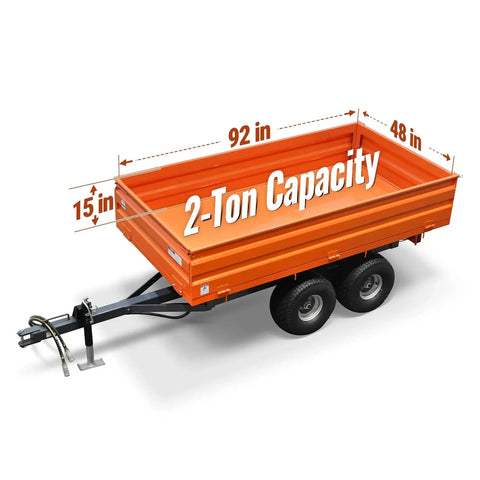 2 Ton Hydraulic Dump Cart With Tail Light For Farm And Garden DT4X8, showing 92x48 inch size and 2-ton capacity.
